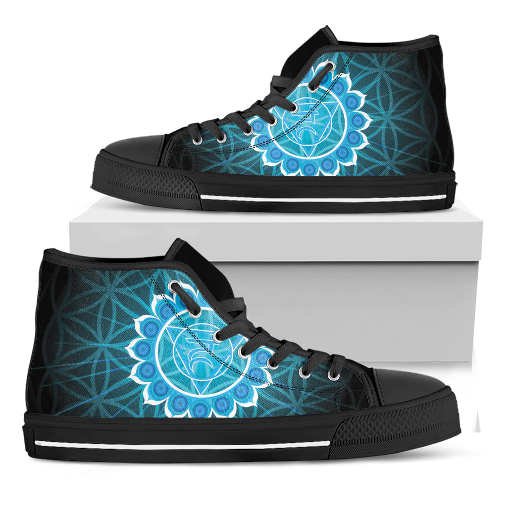 Vishuddha Chakra Spiritual Print Black High Top Shoes