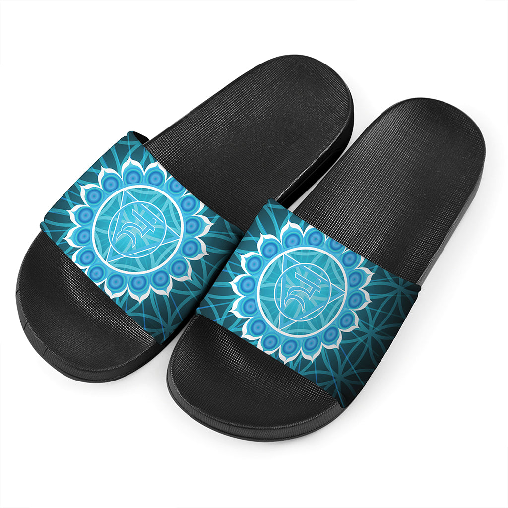 Vishuddha Chakra Spiritual Print Black Slide Sandals