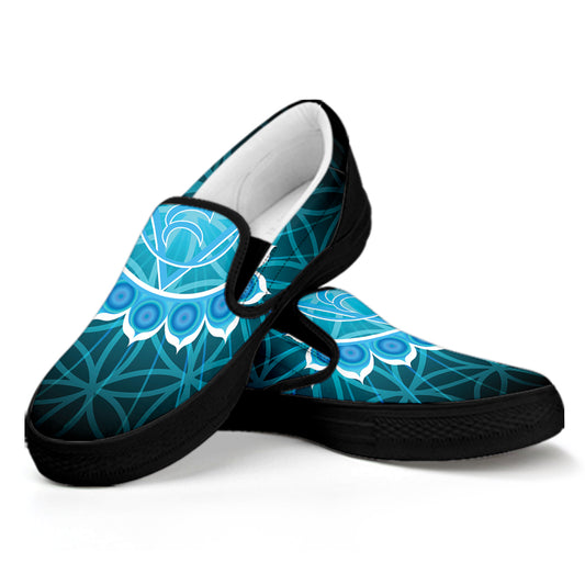 Vishuddha Chakra Spiritual Print Black Slip On Shoes