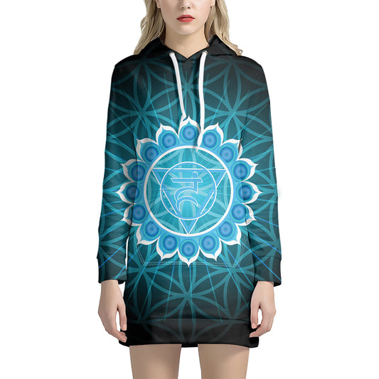 Vishuddha Chakra Spiritual Print Pullover Hoodie Dress
