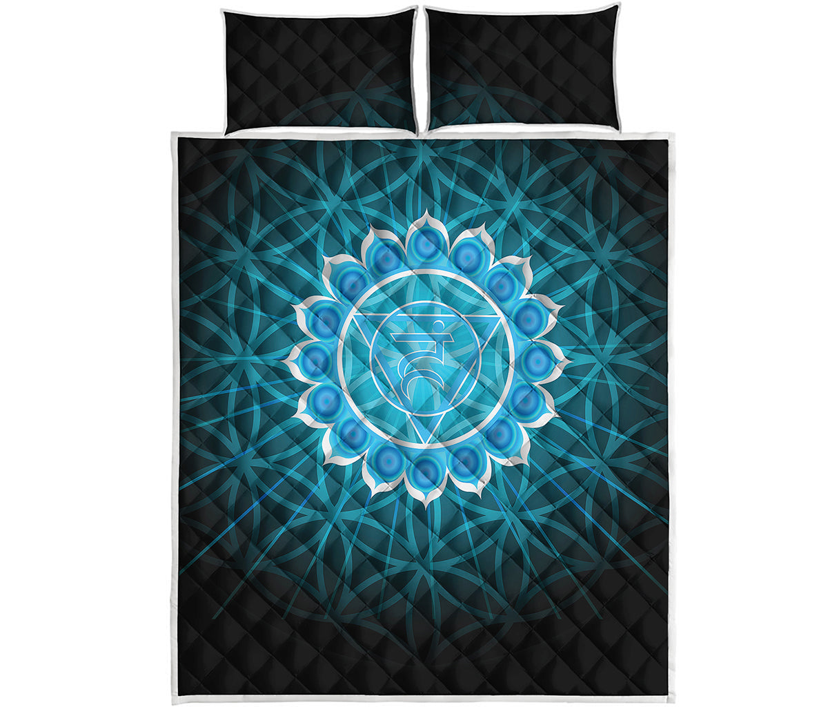 Vishuddha Chakra Spiritual Print Quilt Bed Set