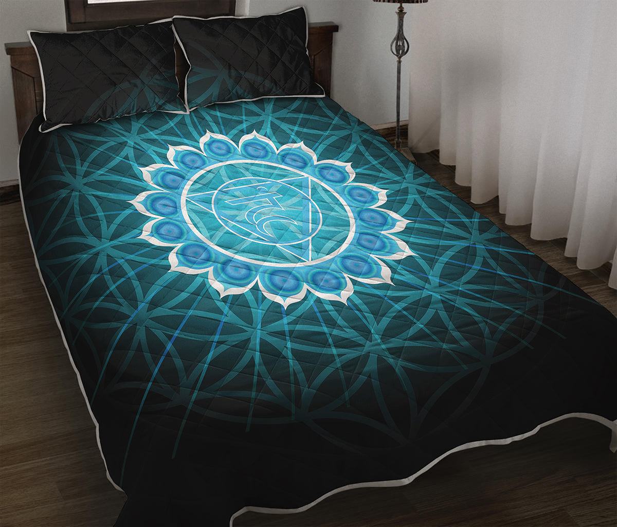Vishuddha Chakra Spiritual Print Quilt Bed Set