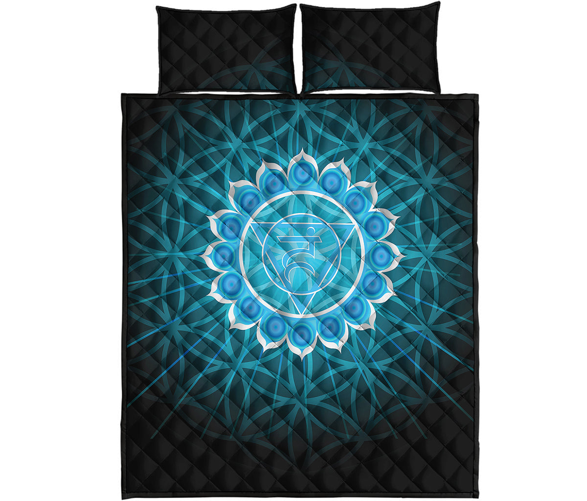 Vishuddha Chakra Spiritual Print Quilt Bed Set