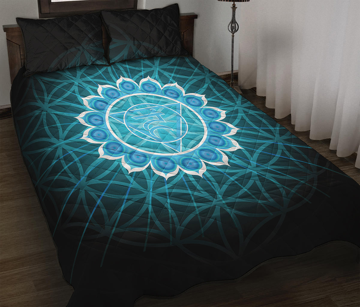 Vishuddha Chakra Spiritual Print Quilt Bed Set