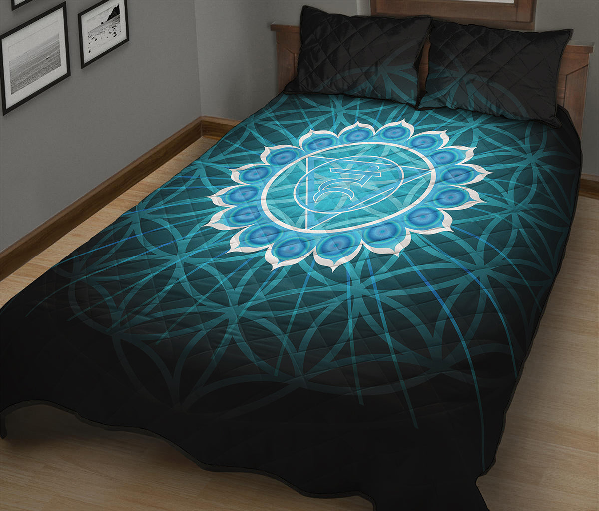 Vishuddha Chakra Spiritual Print Quilt Bed Set