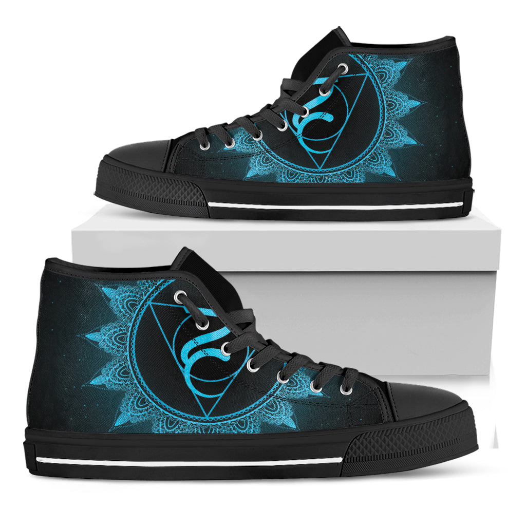 Vishuddha Chakra Symbol Print Black High Top Shoes