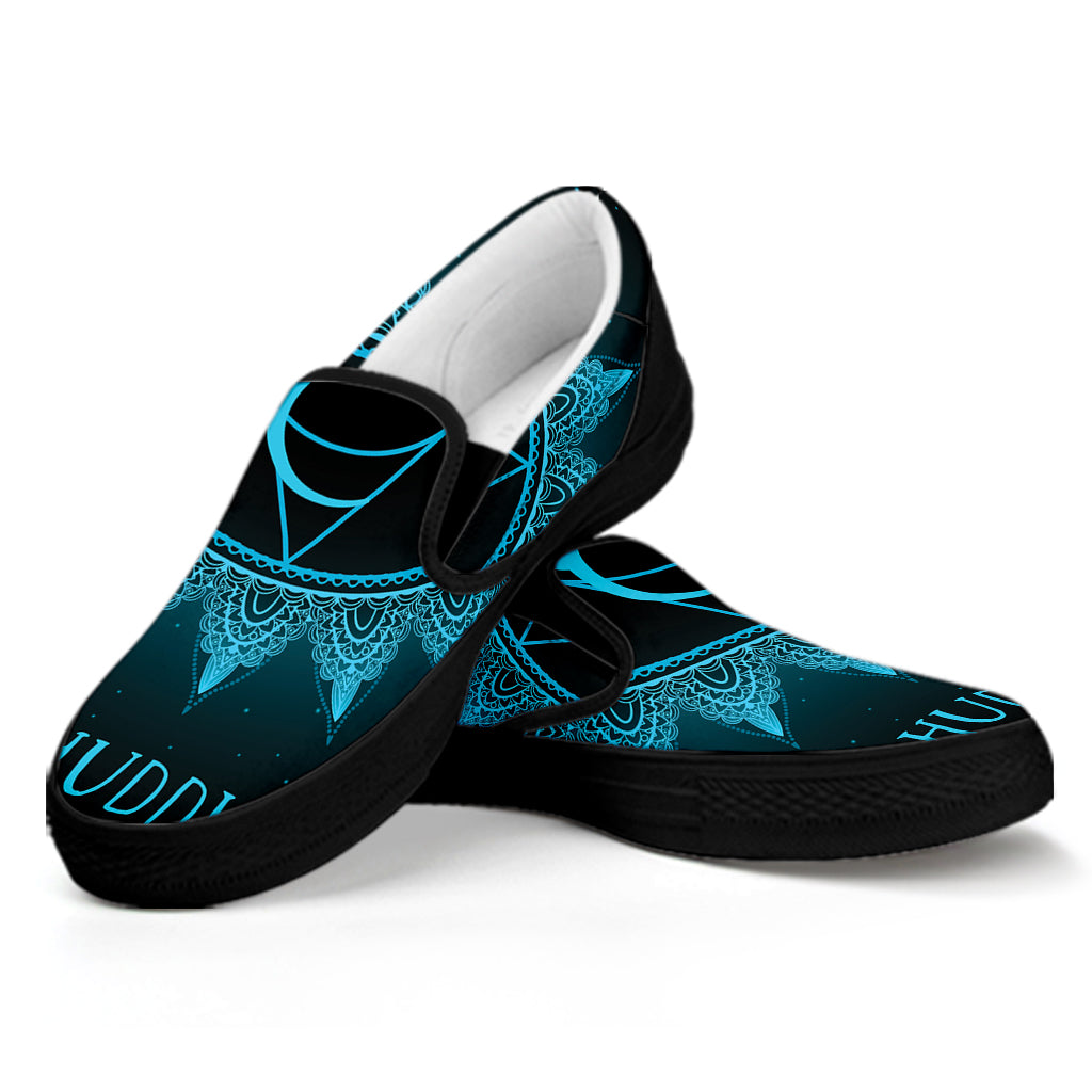 Vishuddha Chakra Symbol Print Black Slip On Shoes