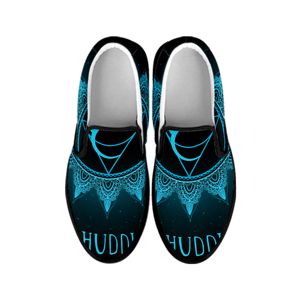 Vishuddha Chakra Symbol Print Black Slip On Shoes
