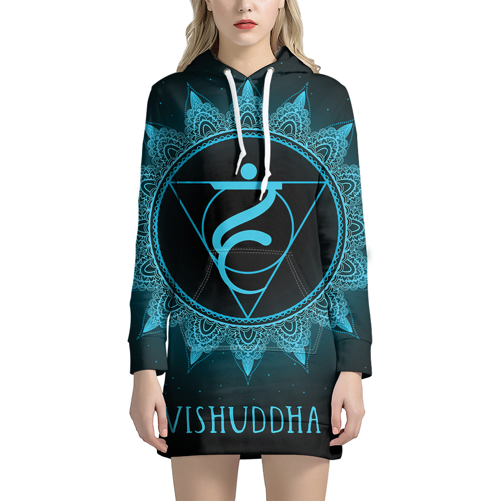 Vishuddha Chakra Symbol Print Pullover Hoodie Dress