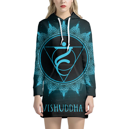 Vishuddha Chakra Symbol Print Pullover Hoodie Dress