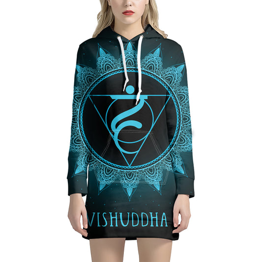 Vishuddha Chakra Symbol Print Pullover Hoodie Dress