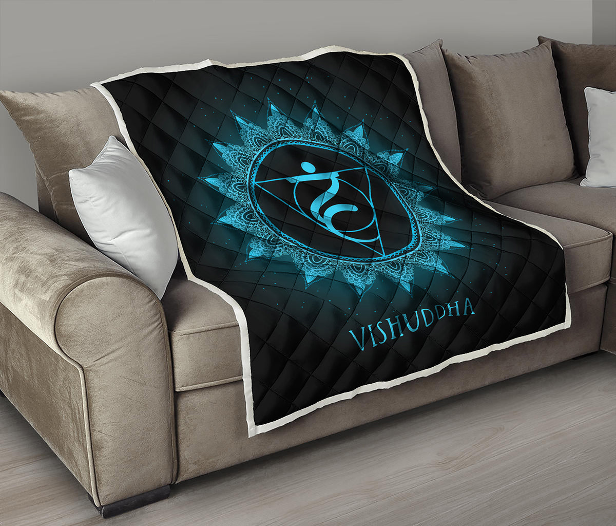 Vishuddha Chakra Symbol Print Quilt