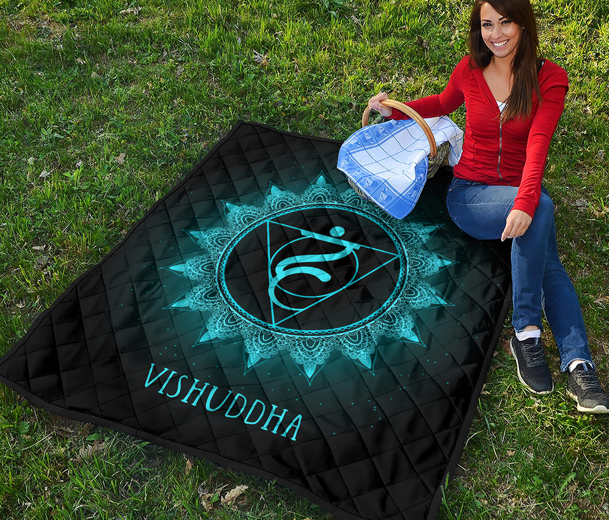 Vishuddha Chakra Symbol Print Quilt