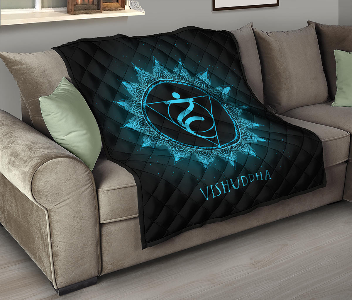 Vishuddha Chakra Symbol Print Quilt