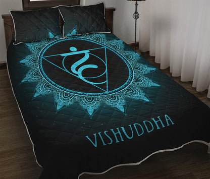 Vishuddha Chakra Symbol Print Quilt Bed Set