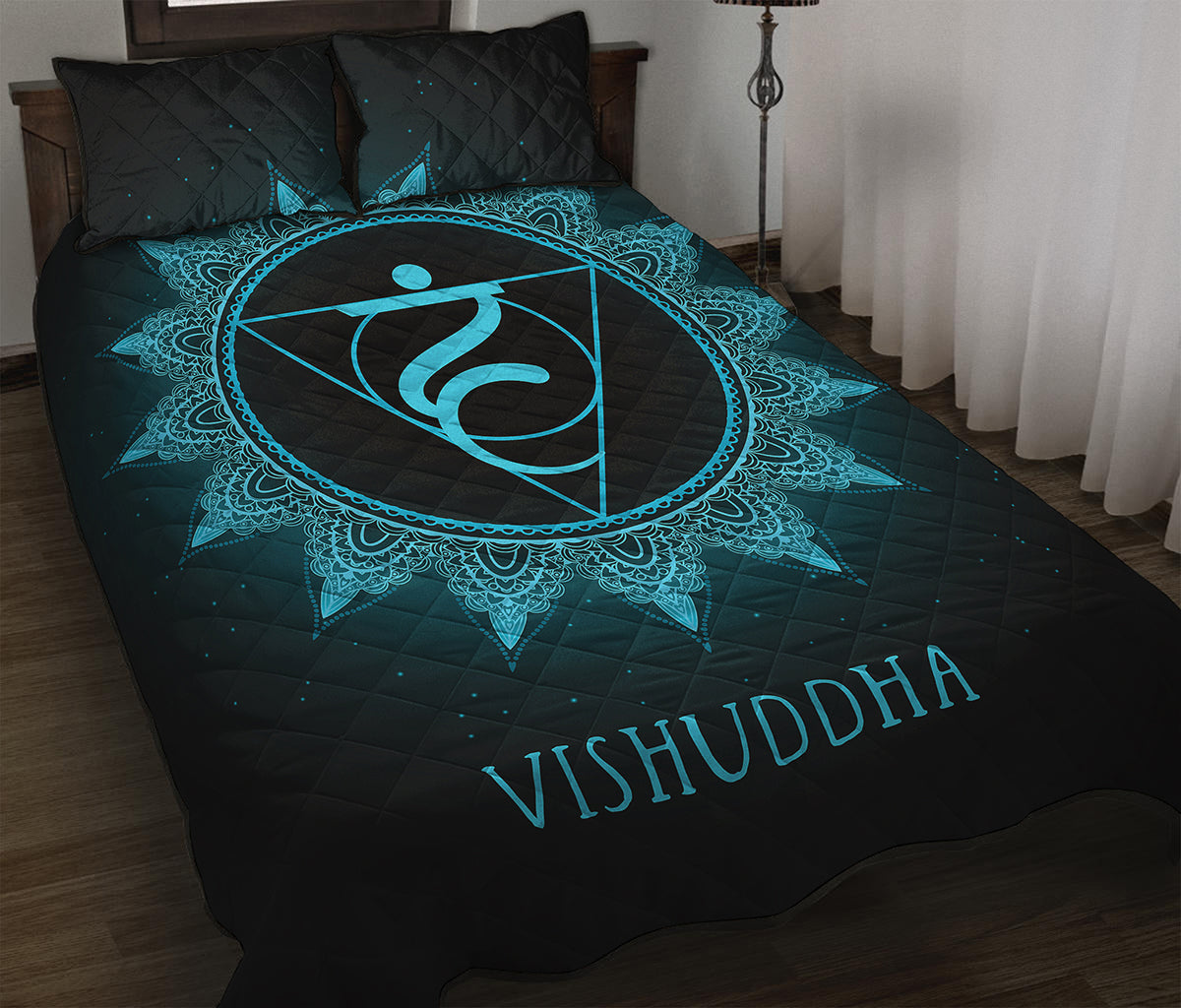 Vishuddha Chakra Symbol Print Quilt Bed Set
