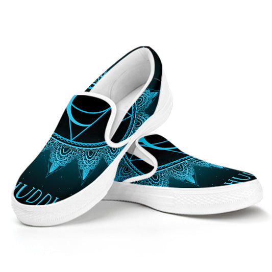 Vishuddha Chakra Symbol Print White Slip On Shoes