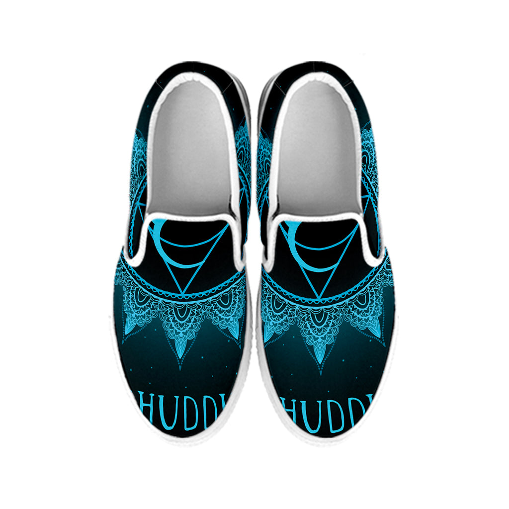 Vishuddha Chakra Symbol Print White Slip On Shoes