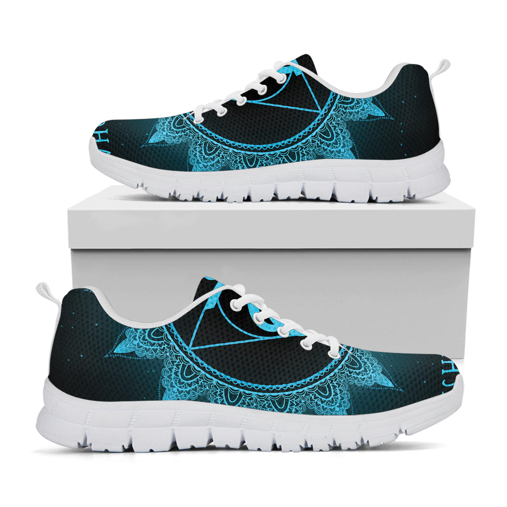 Vishuddha Chakra Symbol Print White Sneakers