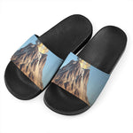 Volcanic Mountain Print Black Slide Sandals