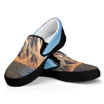 Volcanic Mountain Print Black Slip On Shoes