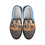 Volcanic Mountain Print Black Slip On Shoes