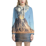 Volcanic Mountain Print Hoodie Dress