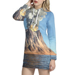 Volcanic Mountain Print Hoodie Dress