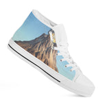 Volcanic Mountain Print White High Top Shoes