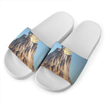 Volcanic Mountain Print White Slide Sandals
