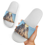 Volcanic Mountain Print White Slide Sandals