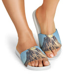 Volcanic Mountain Print White Slide Sandals