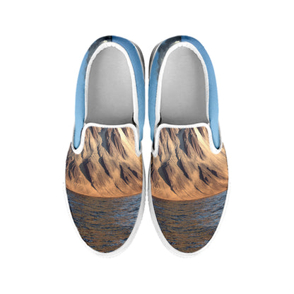 Volcanic Mountain Print White Slip On Shoes