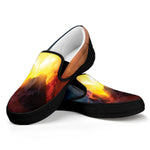 Volcano Eruption Print Black Slip On Shoes