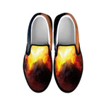 Volcano Eruption Print Black Slip On Shoes
