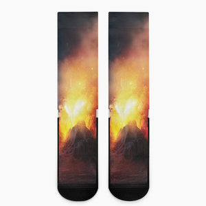 Volcano Eruption Print Crew Socks