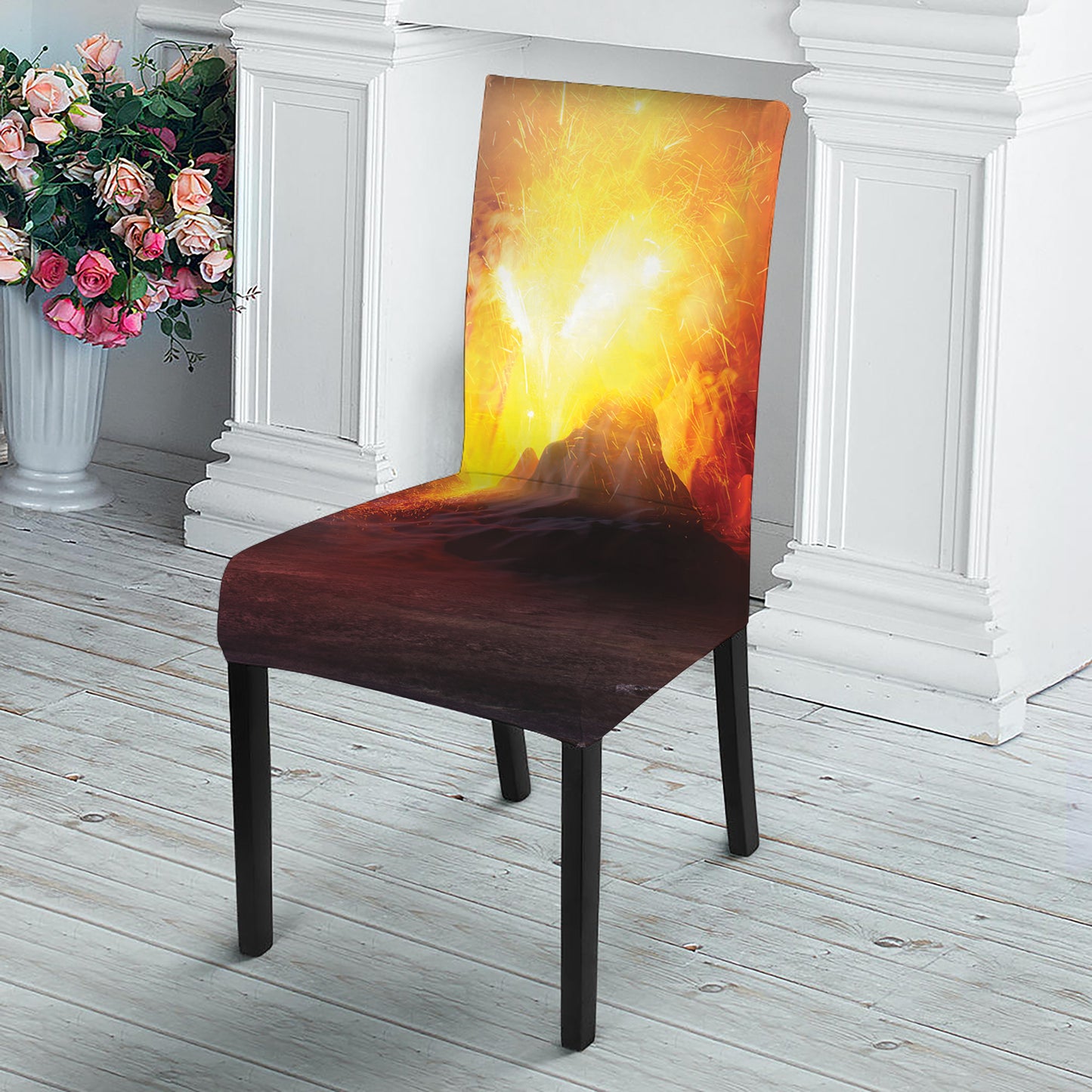 Volcano Eruption Print Dining Chair Slipcover