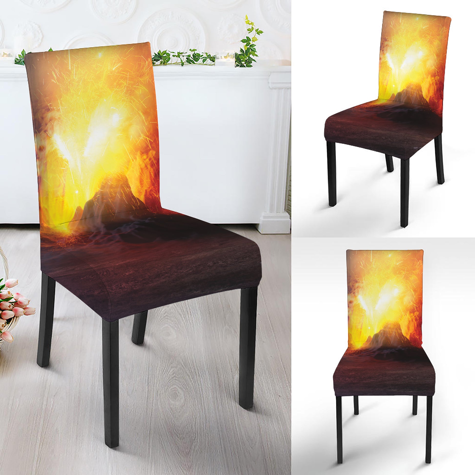 Volcano Eruption Print Dining Chair Slipcover