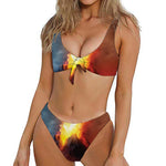 Volcano Eruption Print Front Bow Tie Bikini