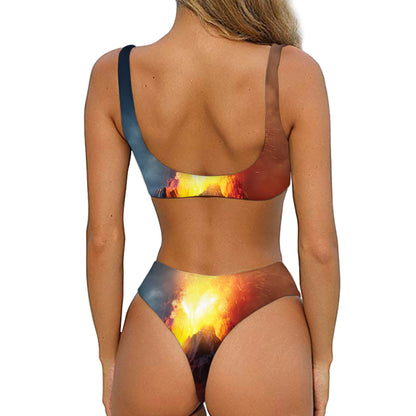 Volcano Eruption Print Front Bow Tie Bikini