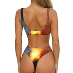Volcano Eruption Print Front Bow Tie Bikini