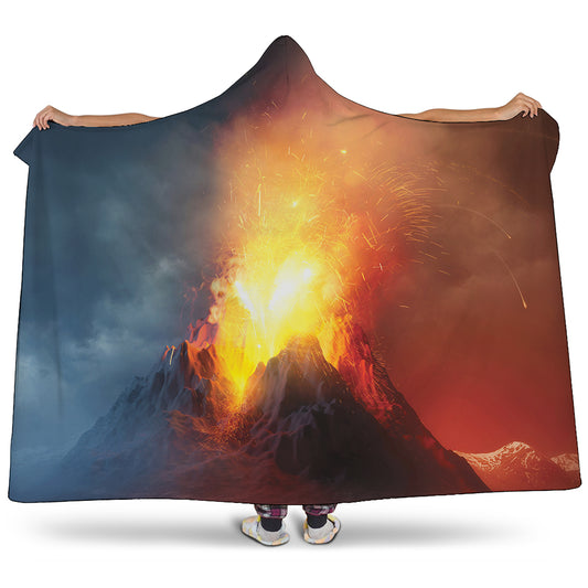 Volcano Eruption Print Hooded Blanket