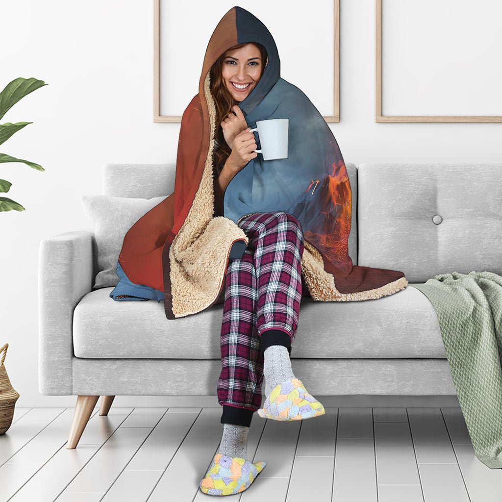 Volcano Eruption Print Hooded Blanket