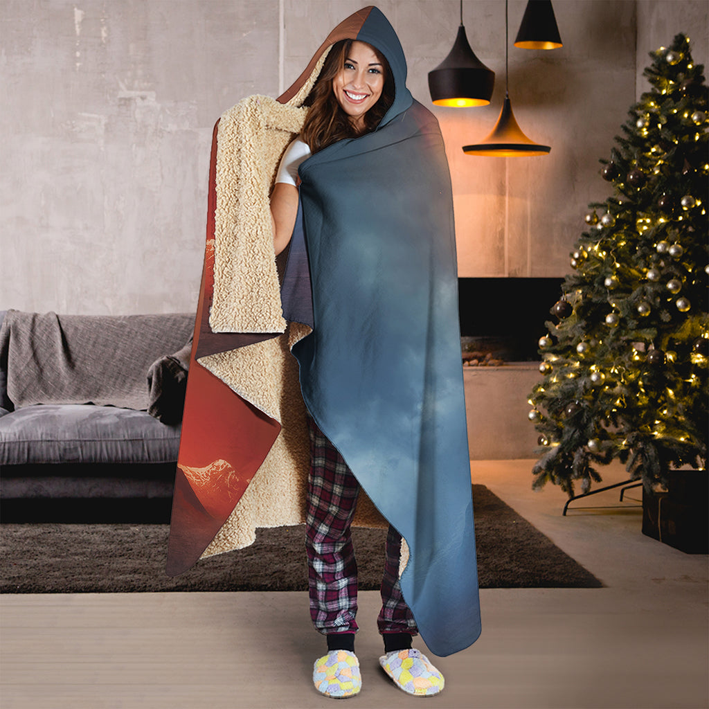 Volcano Eruption Print Hooded Blanket