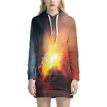 Volcano Eruption Print Hoodie Dress