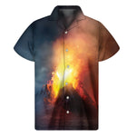 Volcano Eruption Print Men's Short Sleeve Shirt