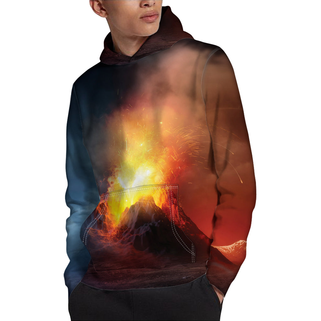 Volcano Eruption Print Pullover Hoodie