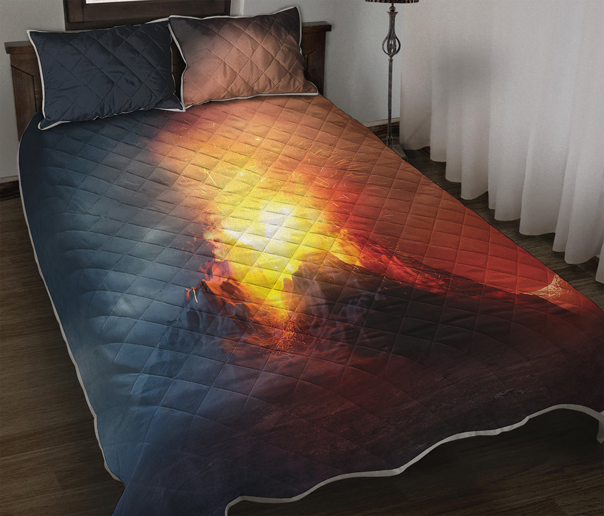 Volcano Eruption Print Quilt Bed Set