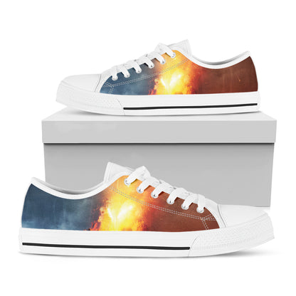 Volcano Eruption Print White Low Top Shoes