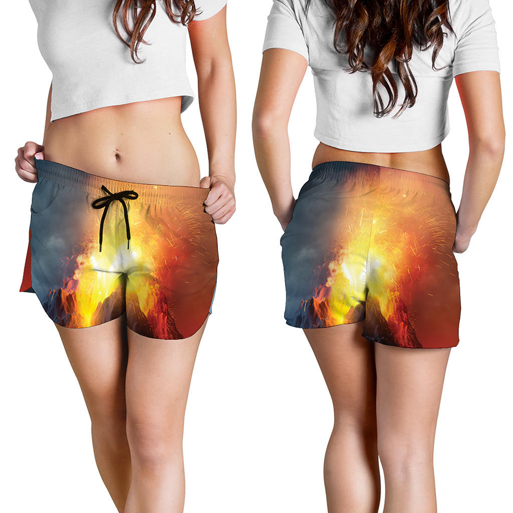 Volcano Eruption Print Women's Shorts